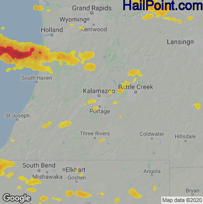 Hail Map for Kalamazoo, MI Region on August 27, 2020