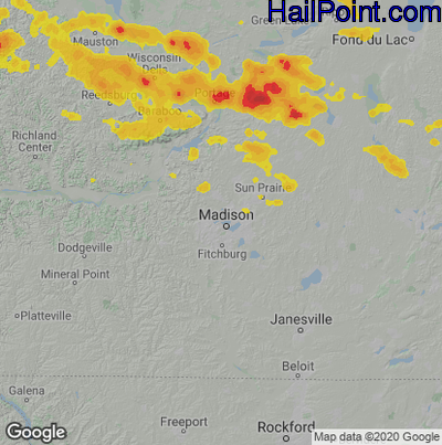 Hail Map for Madison, WI Region on August 27, 2020