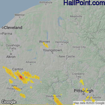 Hail Map for Youngstown, OH Region on August 27, 2020