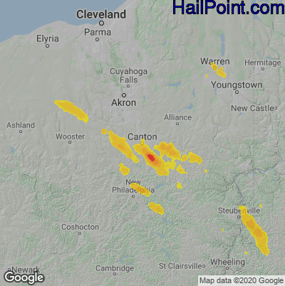 Hail Map for Canton, OH Region on August 27, 2020