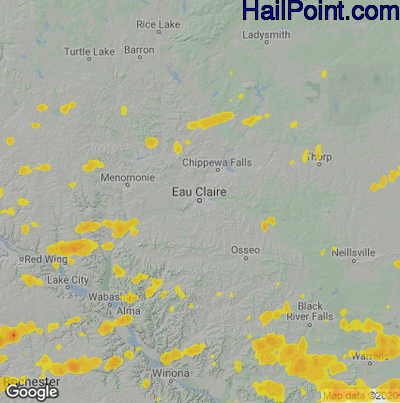 Hail Map for Eau Claire, WI Region on August 27, 2020