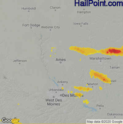 Hail Map for Ames, IA Region on August 28, 2020 