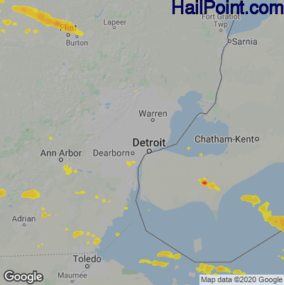 Hail Map for Detroit, MI Region on August 28, 2020
