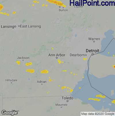 Hail Map for Ann Arbor, MI Region on August 28, 2020