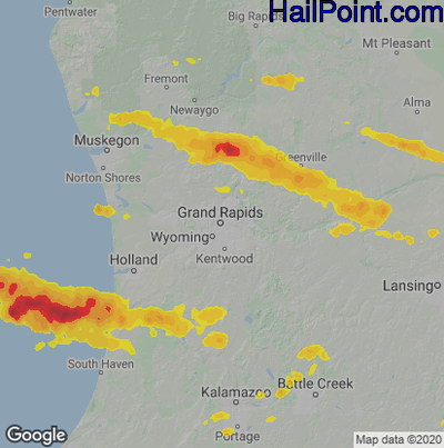 Hail Map for Grand Rapids, MI Region on August 28, 2020