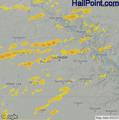 Hail Map for Rochester, MN Region on August 28, 2020