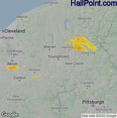 Hail Map for Youngstown, OH Region on August 28, 2020