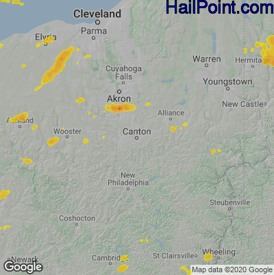 Hail Map for Canton, OH Region on August 28, 2020