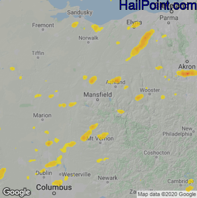 Hail Map for Mansfield, OH Region on August 28, 2020 