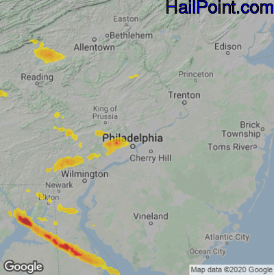 Hail Map for Philadelphia, PA Region on August 28, 2020 