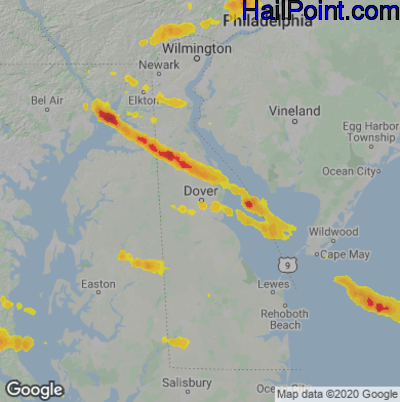 Hail Map for Dover, DE Region on August 28, 2020