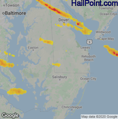Hail Map for Seaford, DE Region on August 28, 2020