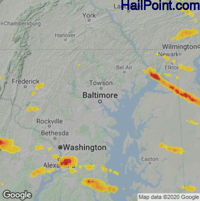 Hail Map for Baltimore, MD Region on August 28, 2020