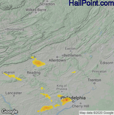 Hail Map for Allentown, PA Region on August 28, 2020 