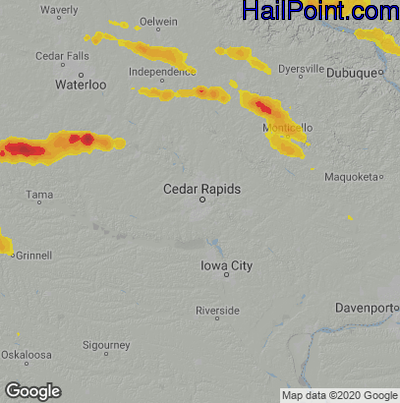 Hail Map for Cedar Rapids, IA Region on August 28, 2020
