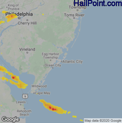 Hail Map for Atlantic City, NJ Region on August 28, 2020