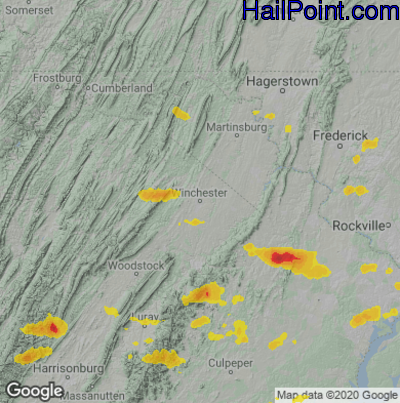 Hail Map for Winchester, VA Region on August 28, 2020 