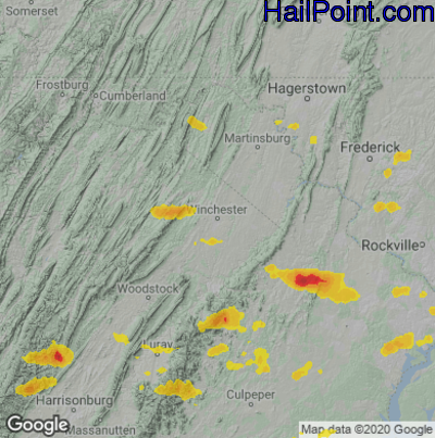 Hail Map for Winchester, VA Region on August 28, 2020