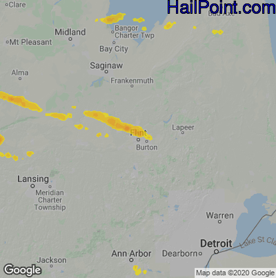 Hail Map for Flint, MI Region on August 28, 2020