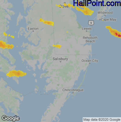 Hail Map for Salisbury., MD Region on August 28, 2020