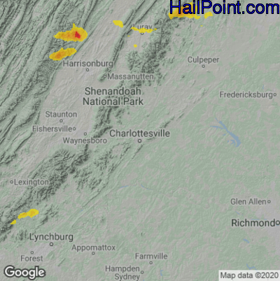 Hail Map for Charlotttesville, VA Region on August 28, 2020 