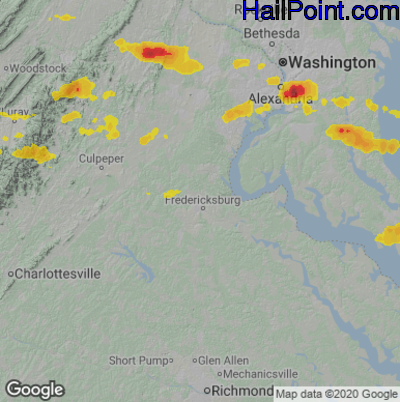 Hail Map for Fredericksburg, VA Region on August 28, 2020 