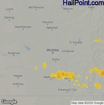 Hail Map for Wichita, KS Region on August 29, 2020