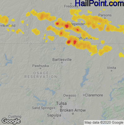 Hail Map for Bartlesville, OK Region on August 29, 2020