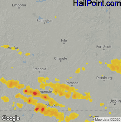 Hail Map for Chanute, KS Region on August 29, 2020