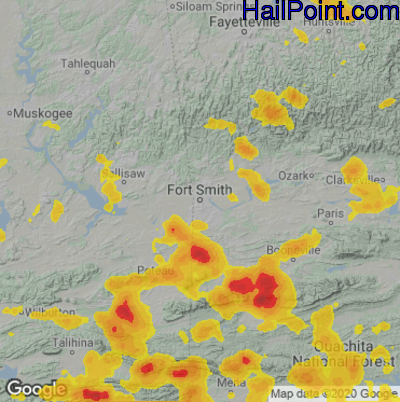 Hail Map for Forth Smith, AR Region on August 29, 2020 