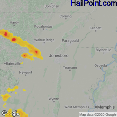 Hail Map for Jonesboro, AR Region on August 29, 2020