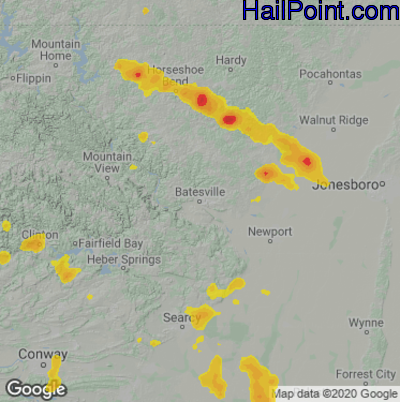 Hail Map for Batestville, AR Region on August 29, 2020 