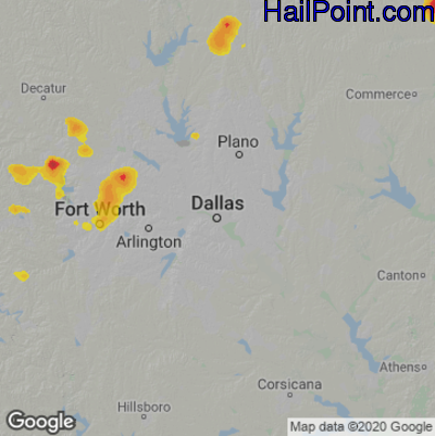 Hail Map for Dallas, TX Region on August 29, 2020