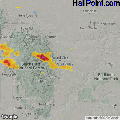 Hail Map for Rapid City, SD Region on August 29, 2020 