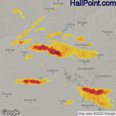 Hail Map for Amarillo, TX Region on August 29, 2020 