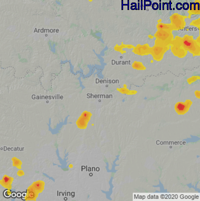 Hail Map for Sherman, TX Region on August 29, 2020
