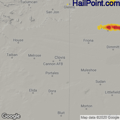 Hail Map for Clovis, NM Region on August 30, 2020