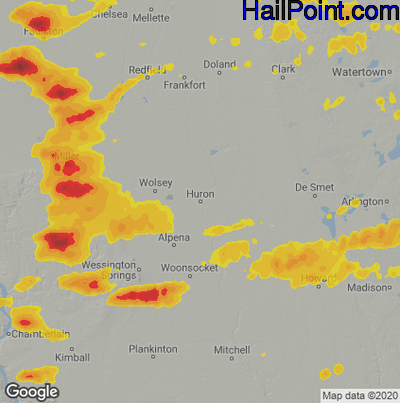 Hail Map for Huron, SD Region on August 30, 2020