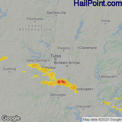 Hail Map for Tulsa, OK Region on August 31, 2020 