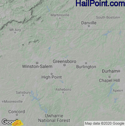 Hail Map for Greensboro, NC Region on August 31, 2020