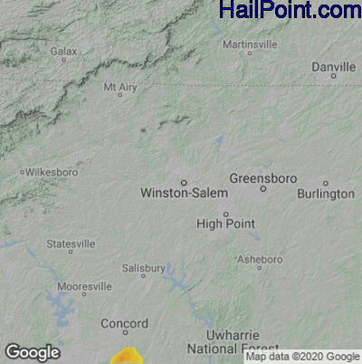 Hail Map for Winston-Salem, NC Region on August 31, 2020