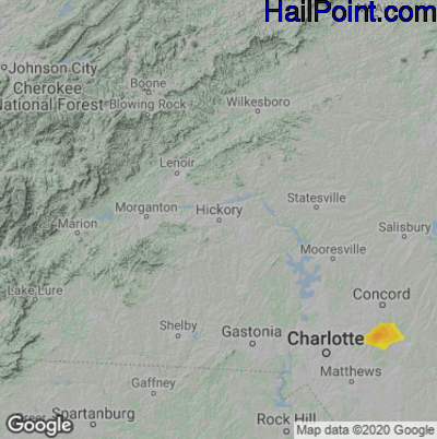 Hail Map for Hickory, NC Region on August 31, 2020