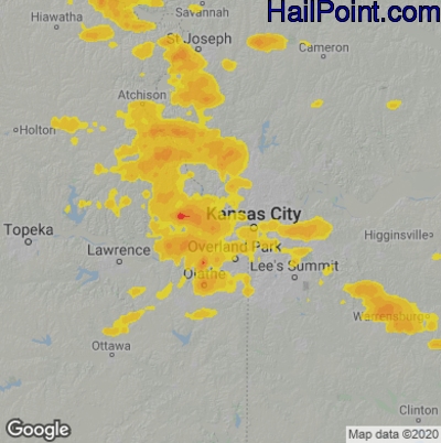 Hail Map for Kansas City, KS Region on August 31, 2020 
