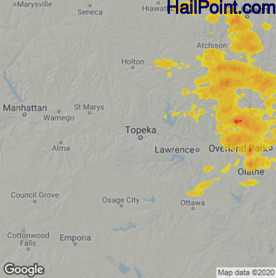 Hail Map for Topeka, KS Region on August 31, 2020