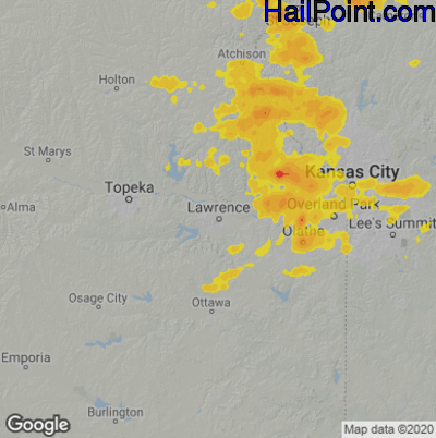 Hail Map for Lawerence, KS Region on August 31, 2020 