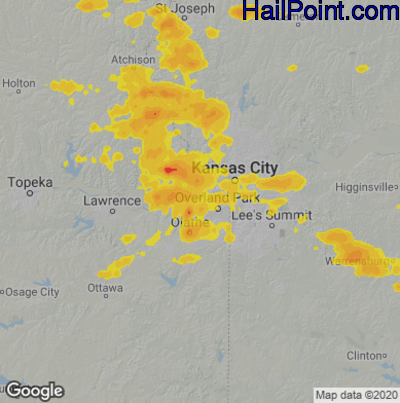 Hail Map for Shawnee, KS Region on August 31, 2020