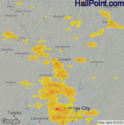 Hail Map for St. Joseph, MO Region on August 31, 2020