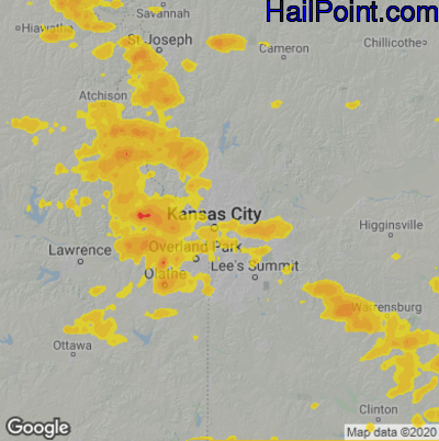 Hail Map for Kansas City, MO Region on August 31, 2020 