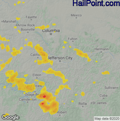 Hail Map for Jefferson City, MO Region on August 31, 2020