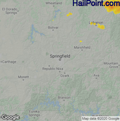 Hail Map for Springfield, MO Region on August 31, 2020